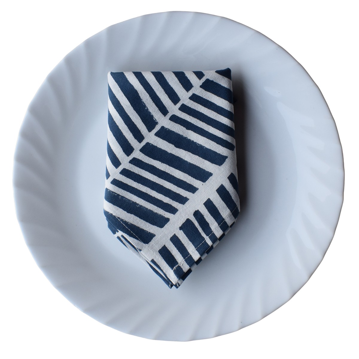 Hand Block Printed Cotton Napkin 45x45 cms Set of 4 Napkins Herringbone Blue 100468