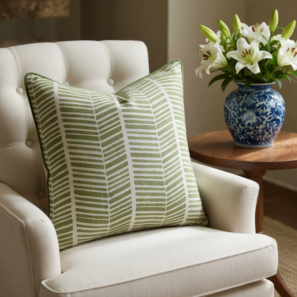 Piping Cushion Cover 50x50 cms Herringbone Celadon Green 204236