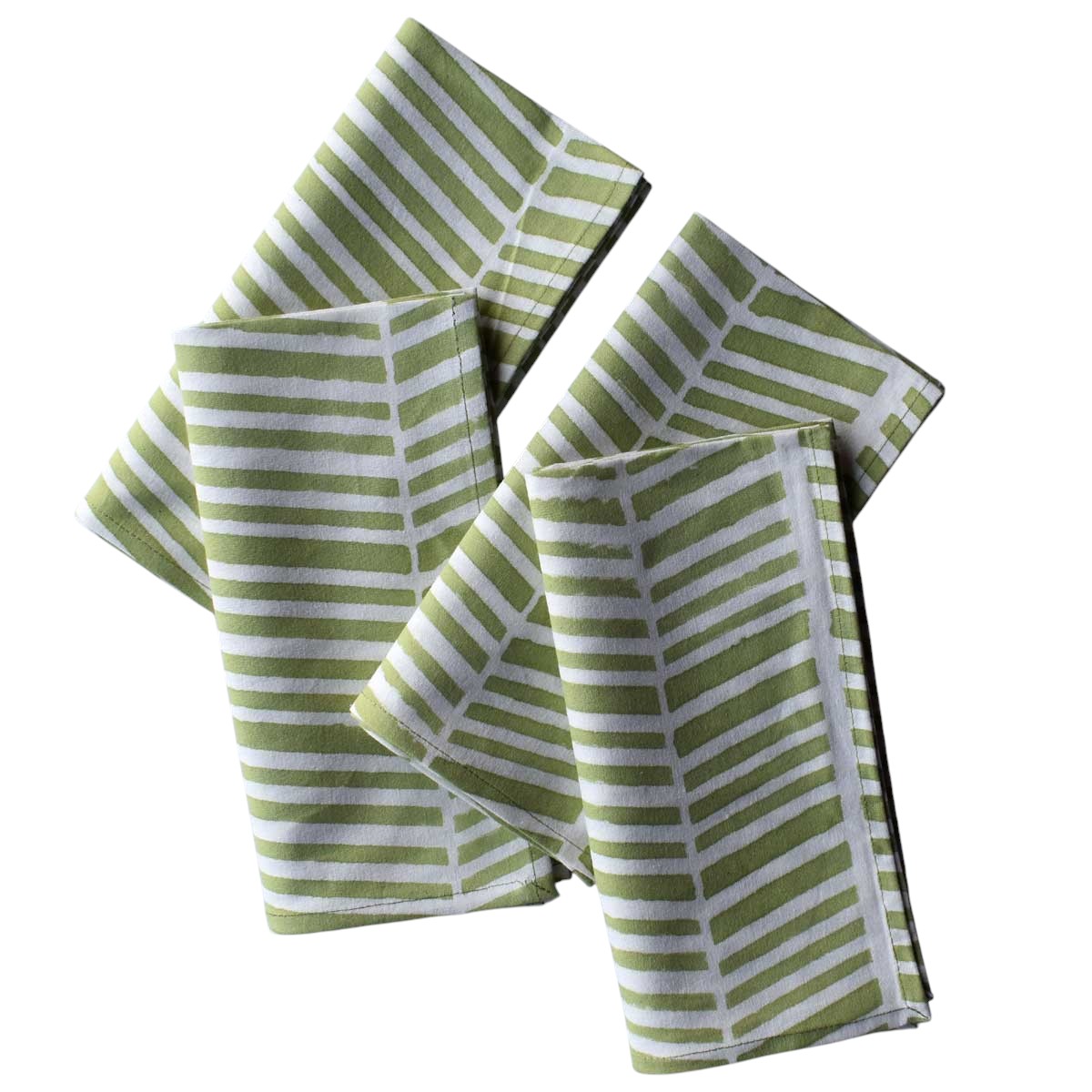Hand Block Printed Cotton Napkin 45x45 cms Set of 4 Napkins Herringbone Celadon Green 205037