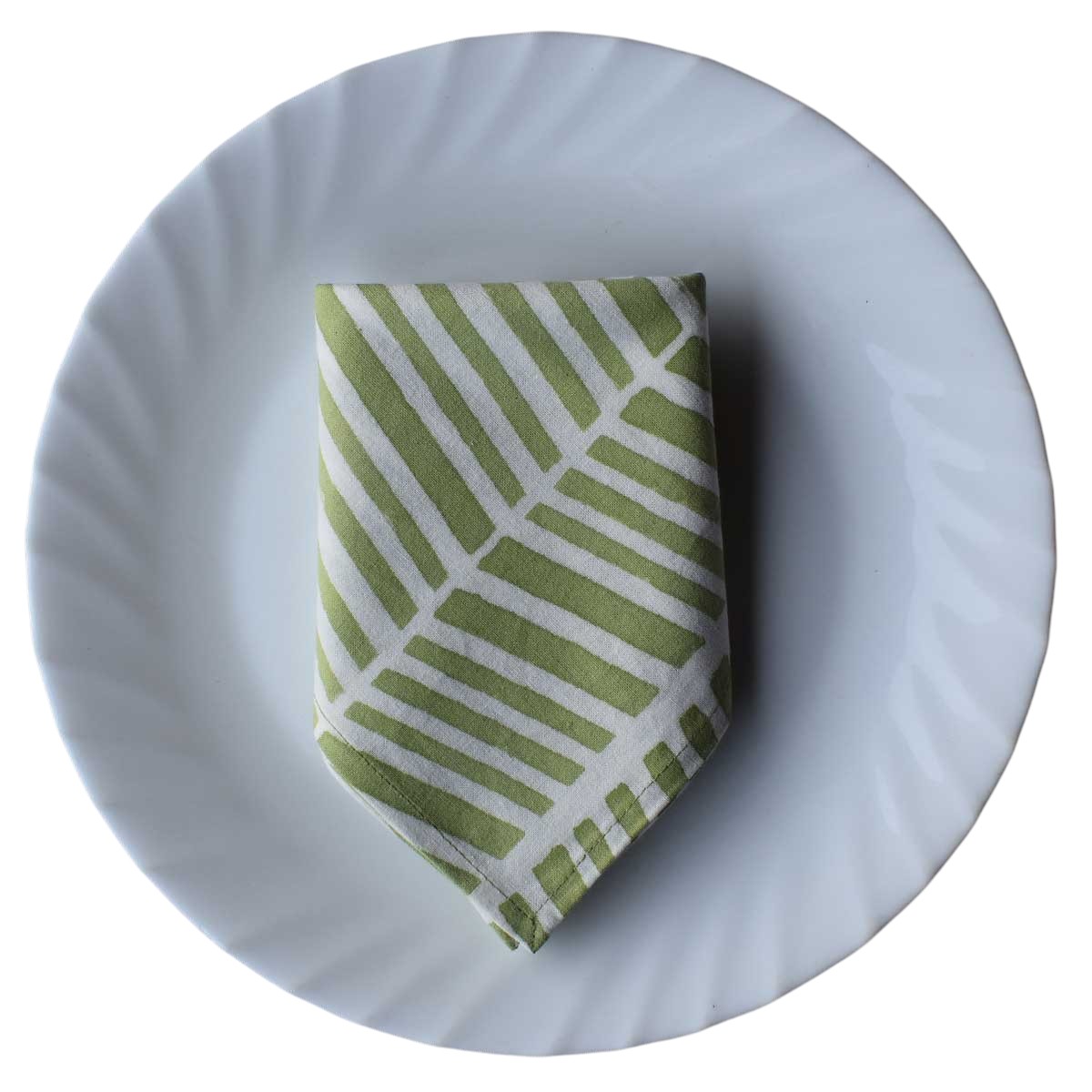 Hand Block Printed Cotton Napkin 45x45 cms Set of 4 Napkins Herringbone Celadon Green 205037