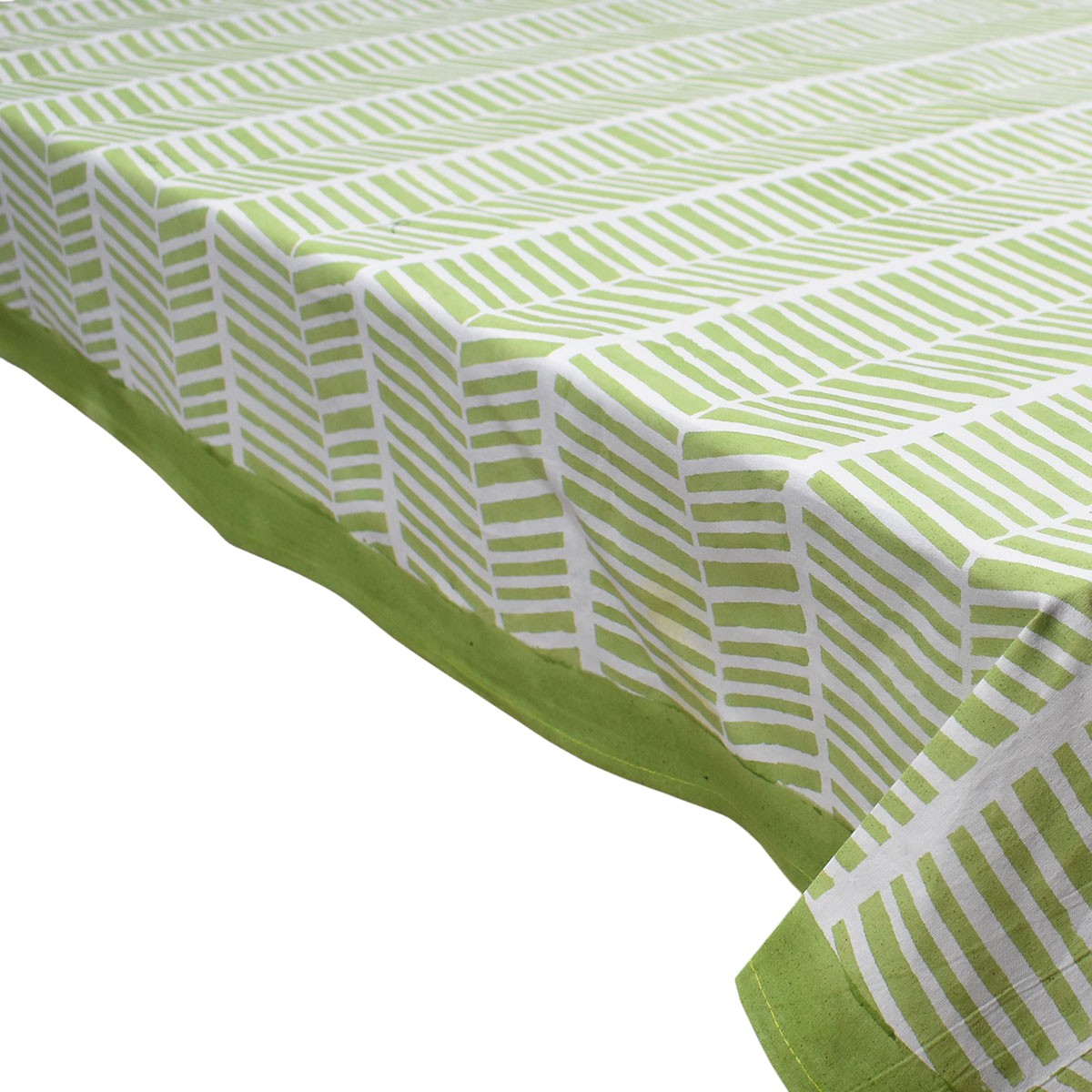 Hand Block Printed Cotton Tablecloth 150x220 cms Herringbone Celadon Green 408898