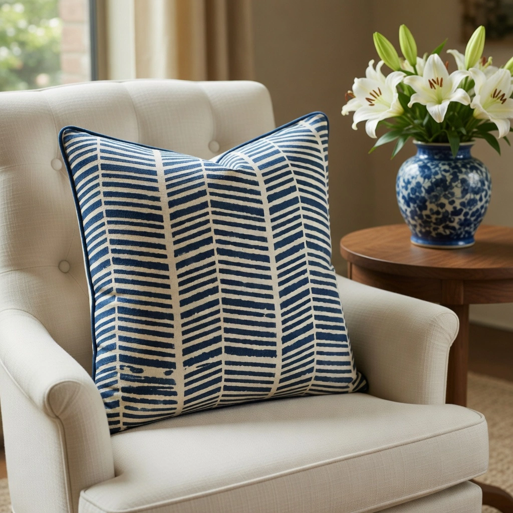 Piping Cushion Cover 50x50 cms Herringbone Dolphin Blue 105495