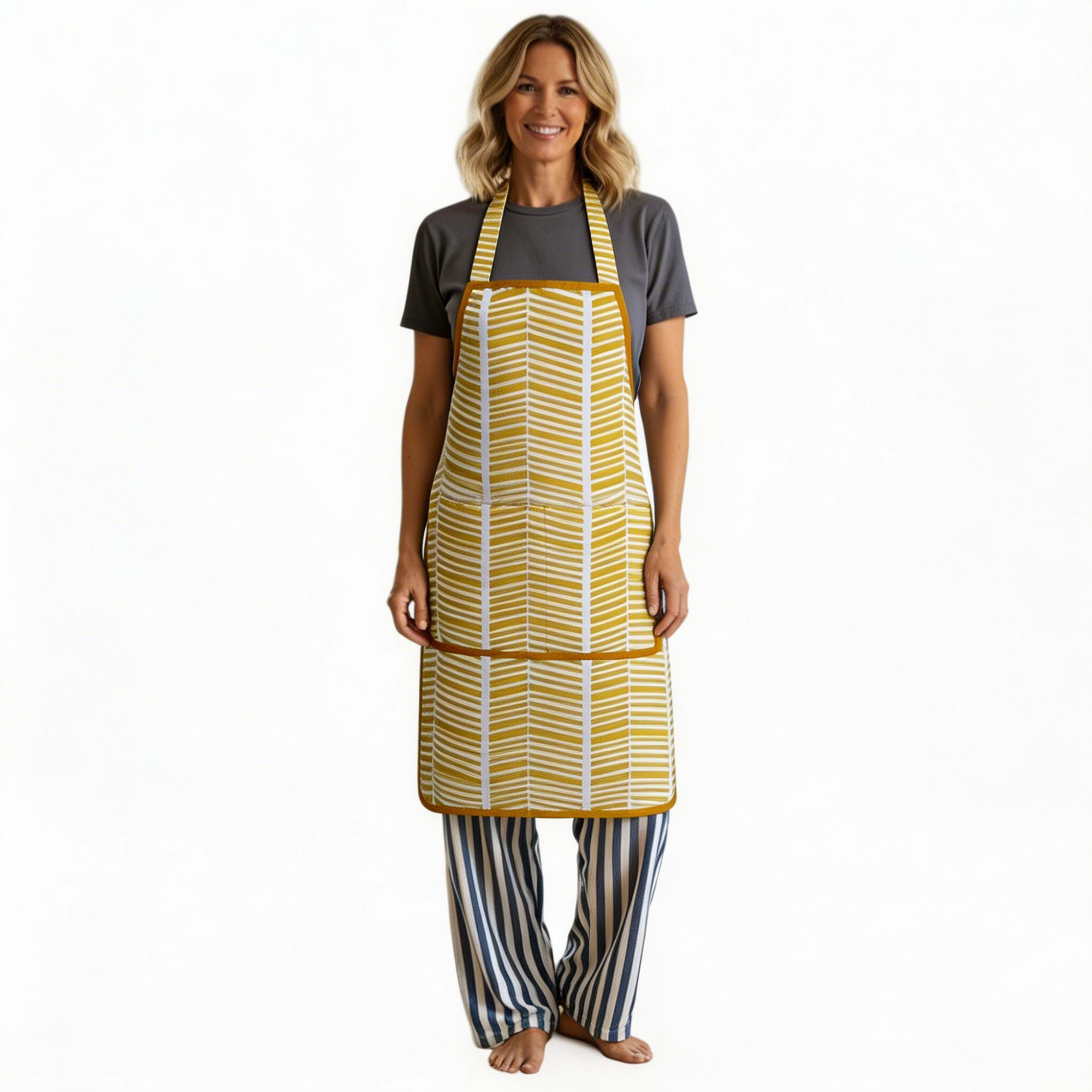 Indian Block-Printed 100 Cotton Apron Herringbone Golden Brown 204239