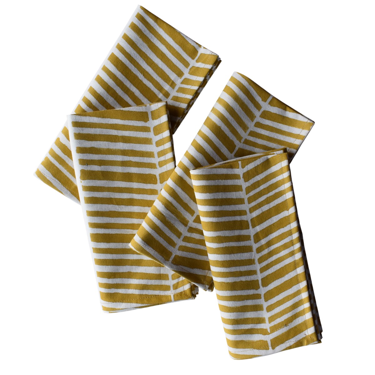 Hand Block Printed Cotton Napkin 45x45 cms Set of 4 Napkins Herringbone Golden Brown 204254