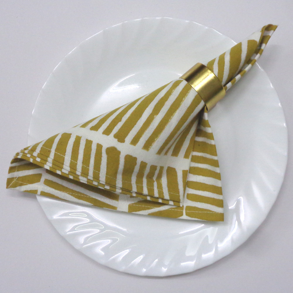 Hand Block Printed Cotton Napkin 45x45 cms Set of 4 Napkins Herringbone Golden Brown 204254