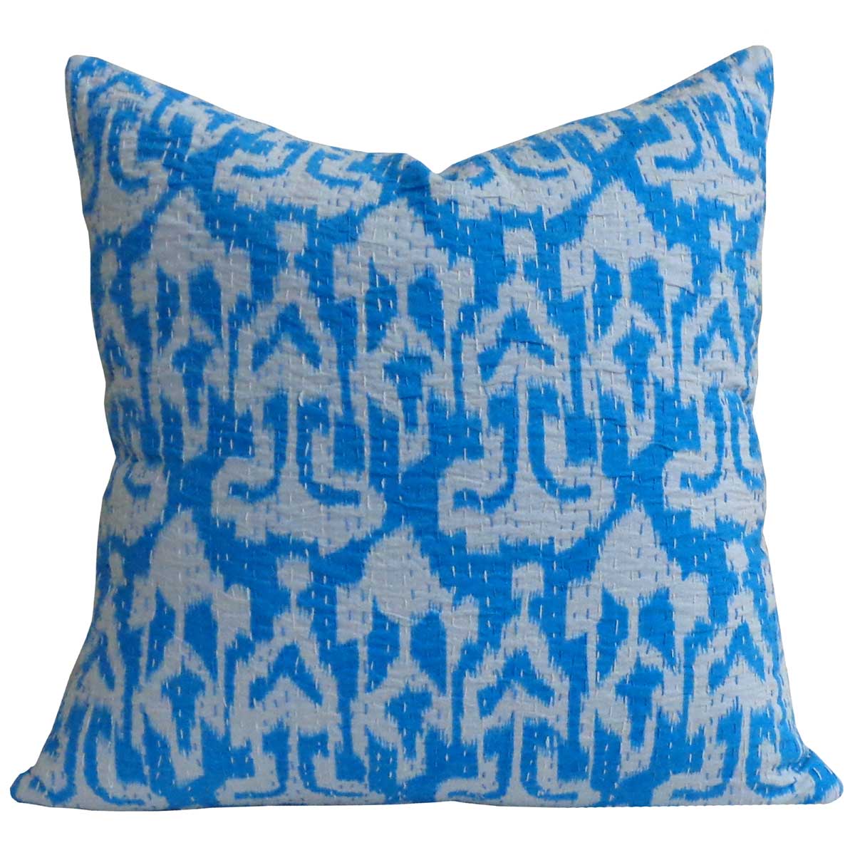 Tropical Design Hand Embroidered Kantha Cushion Ikat Aqua 105537
