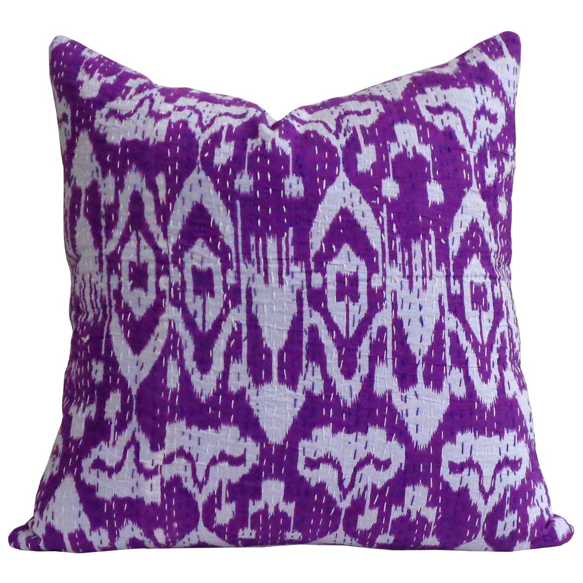Tropical Design Hand Embroidered Kantha Cushion Ikat Dahlia 105540