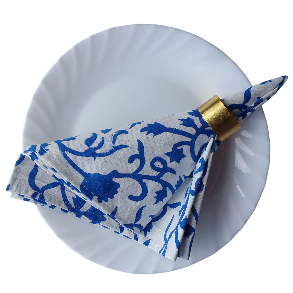 Hand Block Printed Cotton Napkin 45x45 cms Set of 4 Napkins Indigo Royale 202409