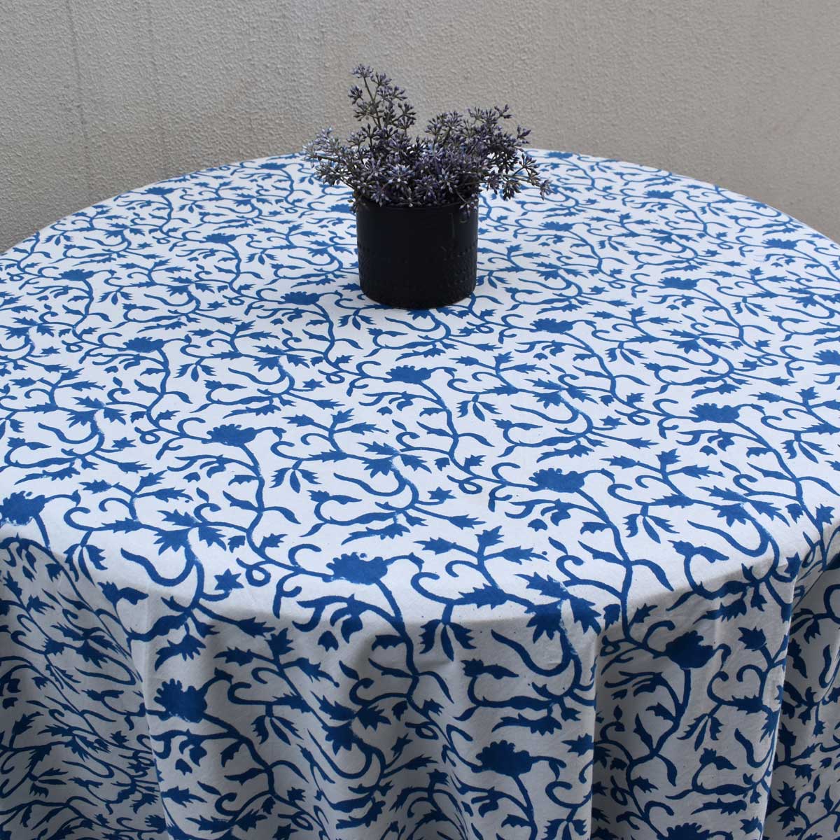 Round 220 cms Cotton French Design Table Cover Indigo Royale 202409