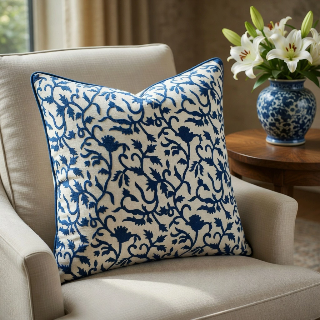 Piping Cushion Cover 50x50 cms Indigo Royale 202409
