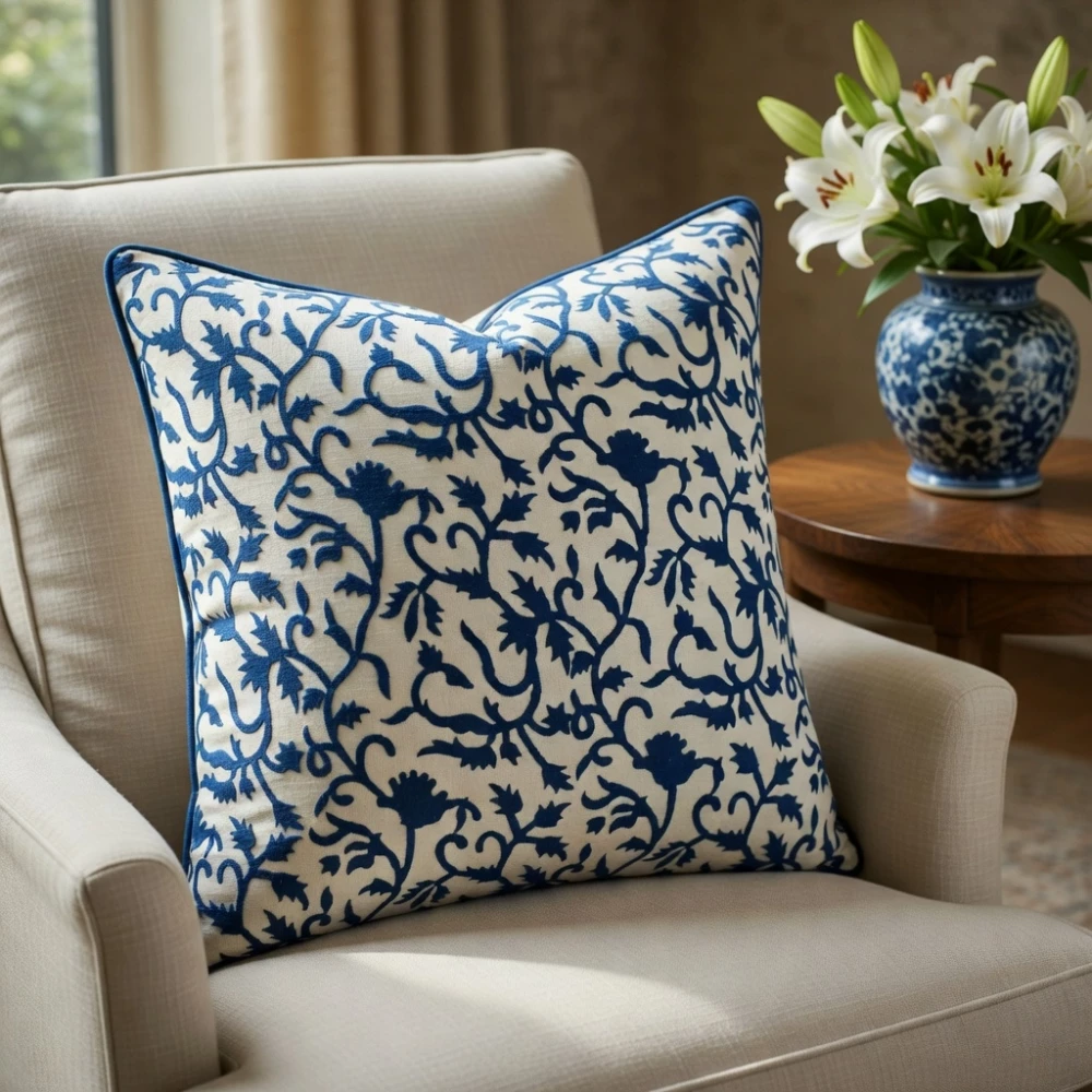 Image of Piping Cushion Cover 50x50 cms | Indigo Royale 202409