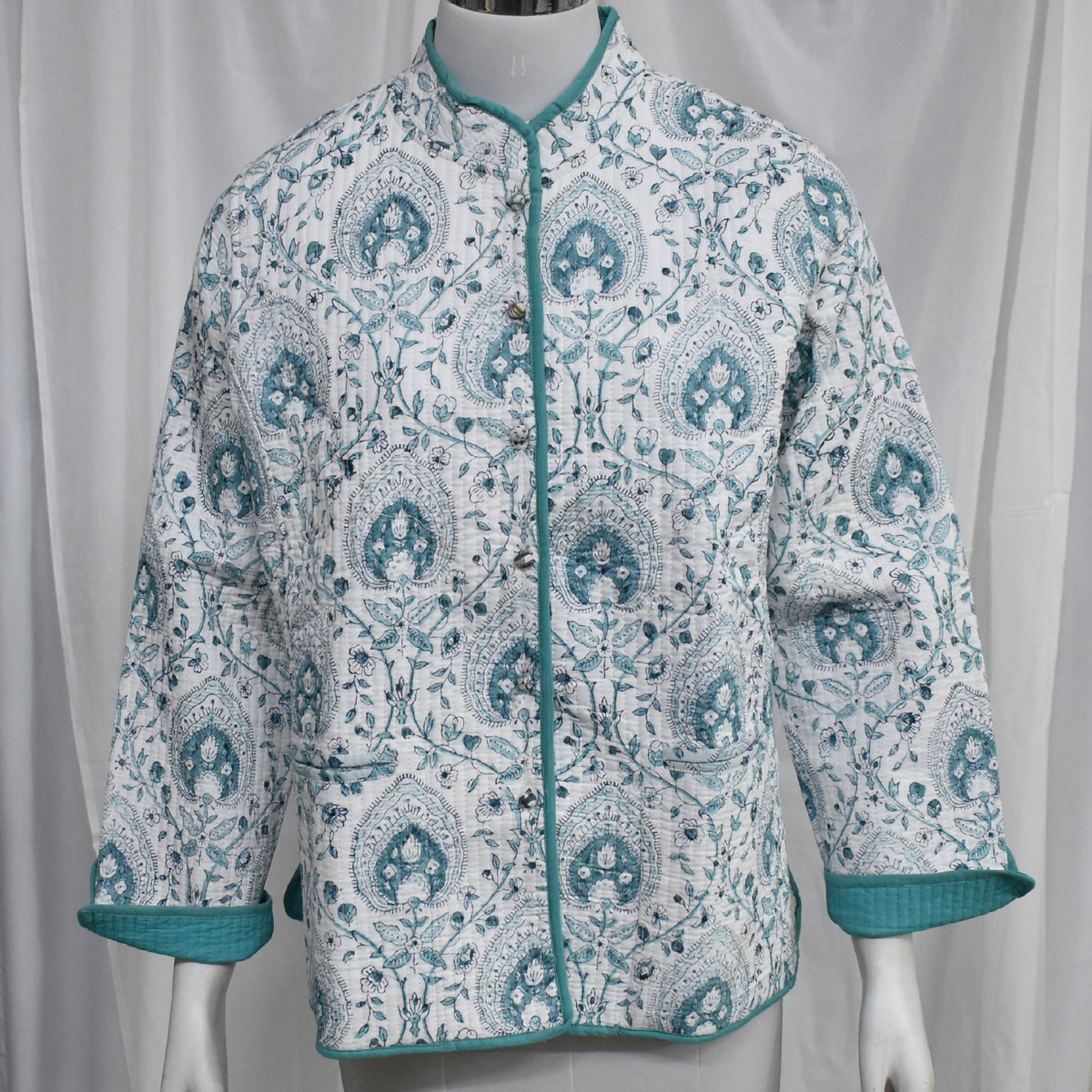 Quilted Jacket Size Short Length Pan Leaf Blue 309622