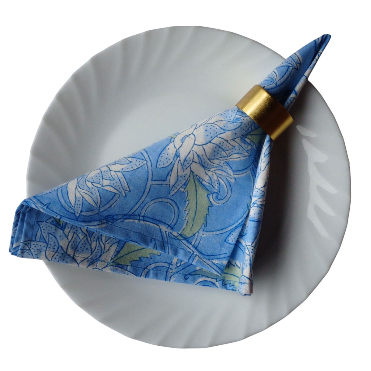 Hand Block Printed Cotton Napkin 45x45 cms Set of 4 Napkins Japan Lotus Blue Gud 202502