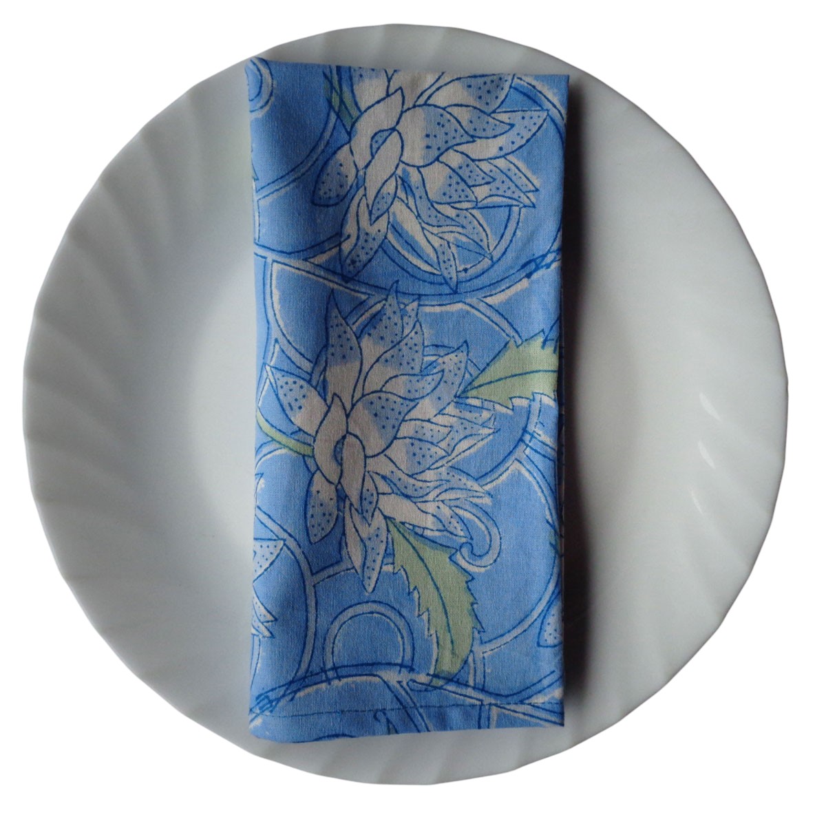 Hand Block Printed Cotton Napkin 45x45 cms Set of 4 Napkins  Japan Lotus Blue 202502