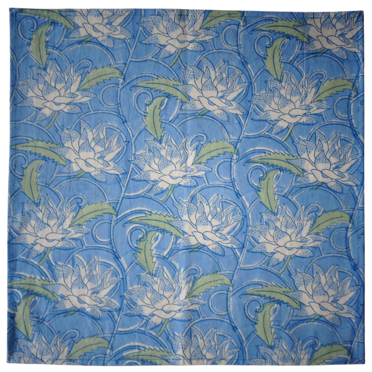 Hand Block Printed Cotton Napkin 45x45 cms Set of 4 Napkins Japan Lotus Blue Gud 202502