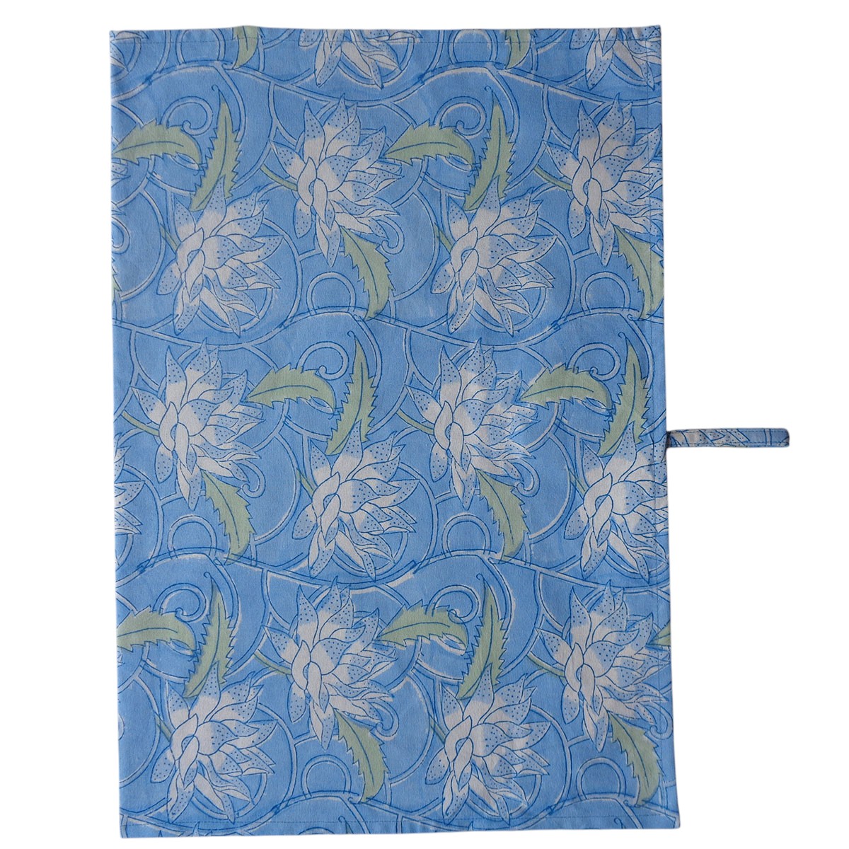 Hand Block Printed Cotton Kitchen Towels 50x70 cms  Japan Lotus Blue Gud 202502