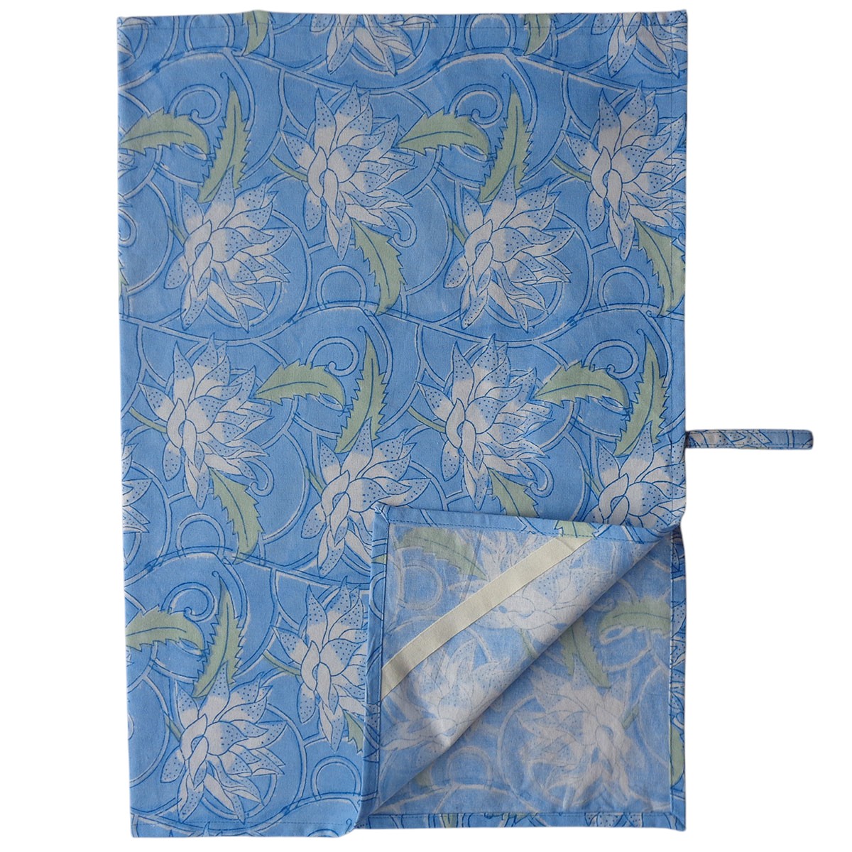 Hand Block Printed Cotton Kitchen Towels 50x70 cms  Japan Lotus Blue Gud 202502