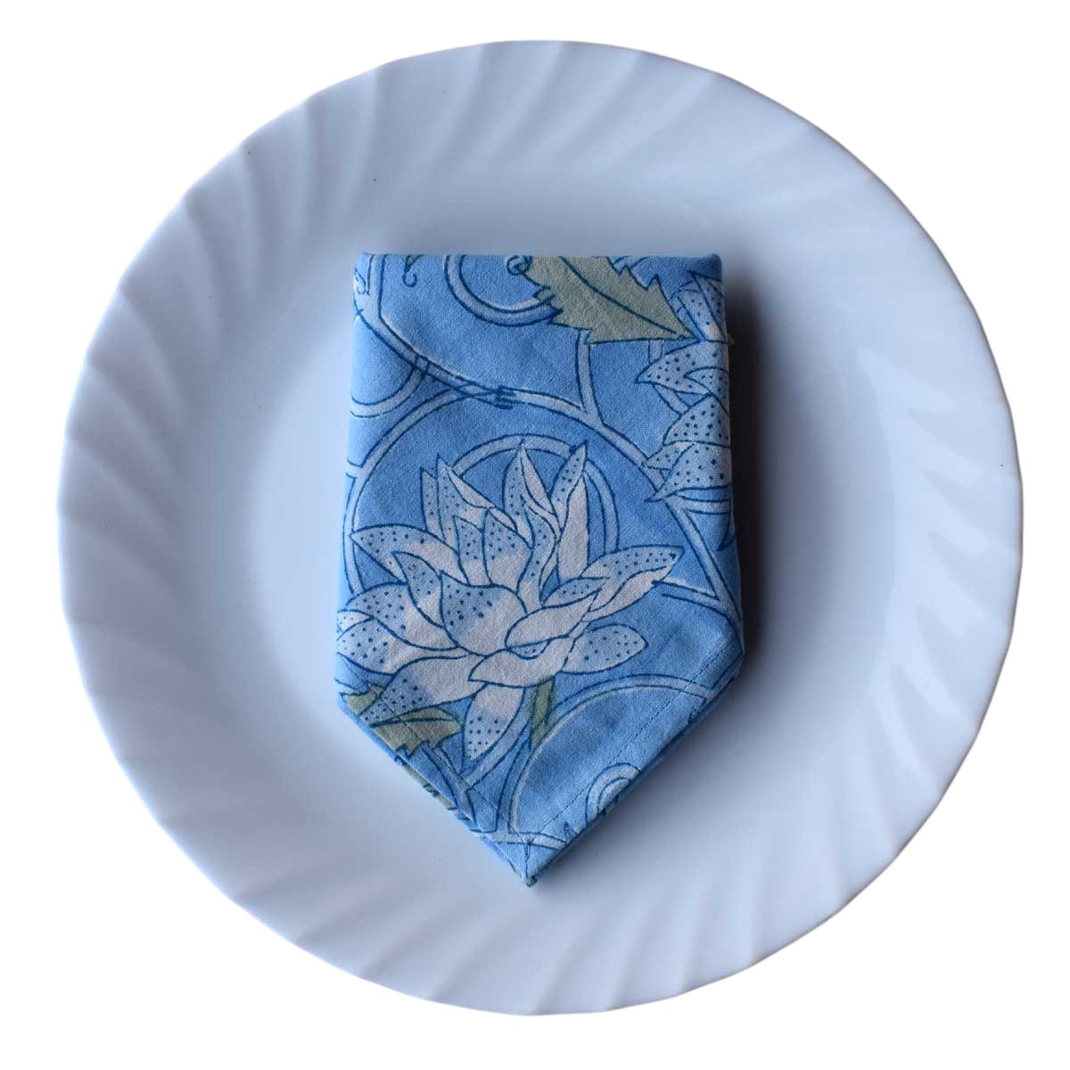 Hand Block Printed Cotton Napkin 45x45 cms Set of 4 Napkins Japan Lotus Blue Gud 202502