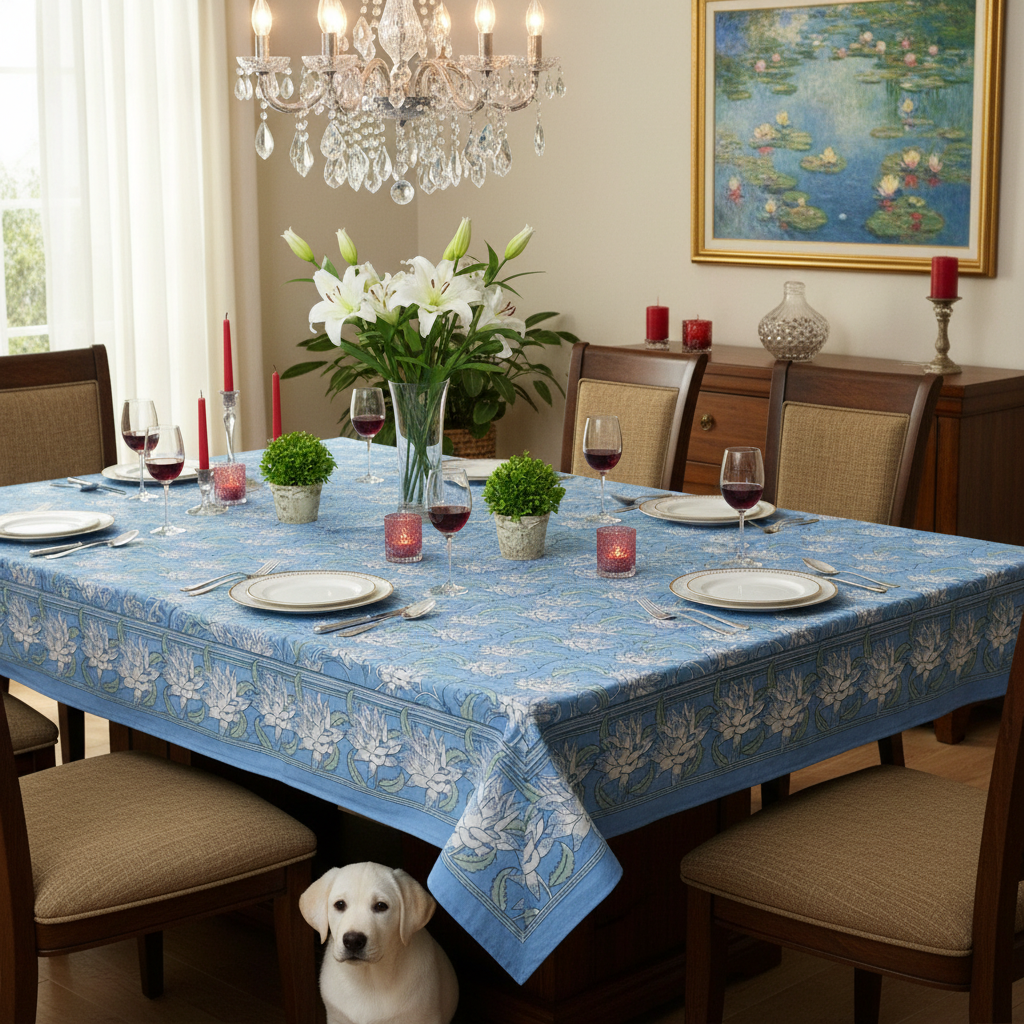 10 Seater Tablecloth 180x270 cms Japan Lotus Blue Gud 202502
