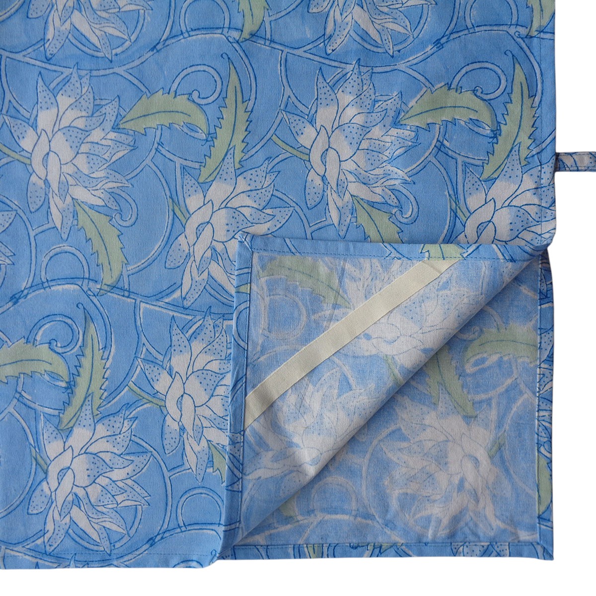 Hand Block Printed Cotton Kitchen Towels 50x70 cms Japan Lotus Blue Gud 202502