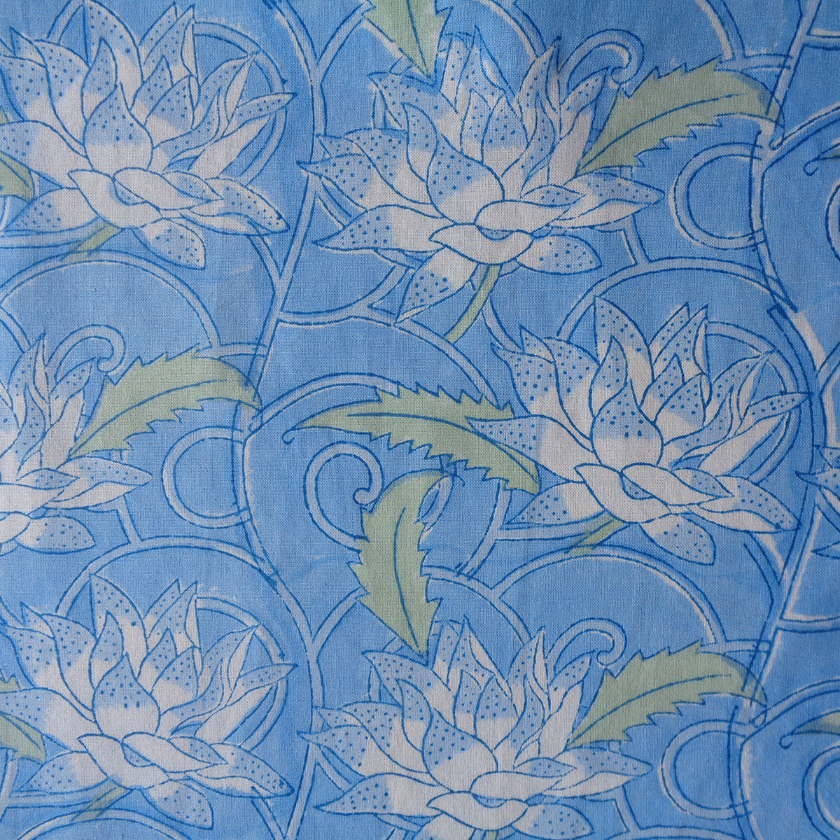 Hand Block Printed Cotton Kitchen Towels 50x70 cms Japan Lotus Blue Gud 202502