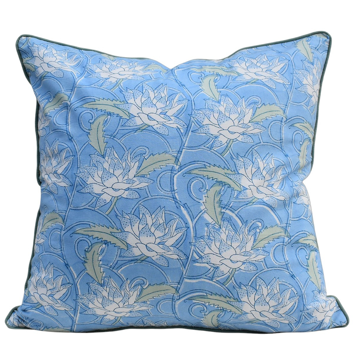 Piping Cushion Cover 50x50 cms Japan Lotus Blue Gud 202502