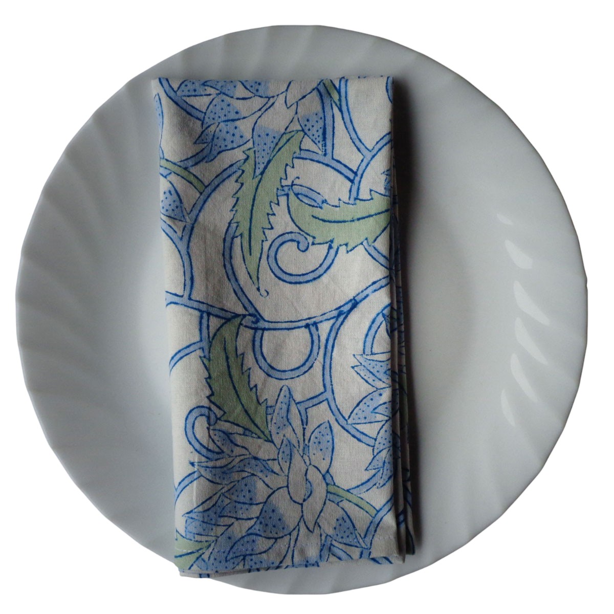 Hand Block Printed Cotton Napkin 45x45 cms Set of 4 Napkins  Japan Lotus Blue Open 202506