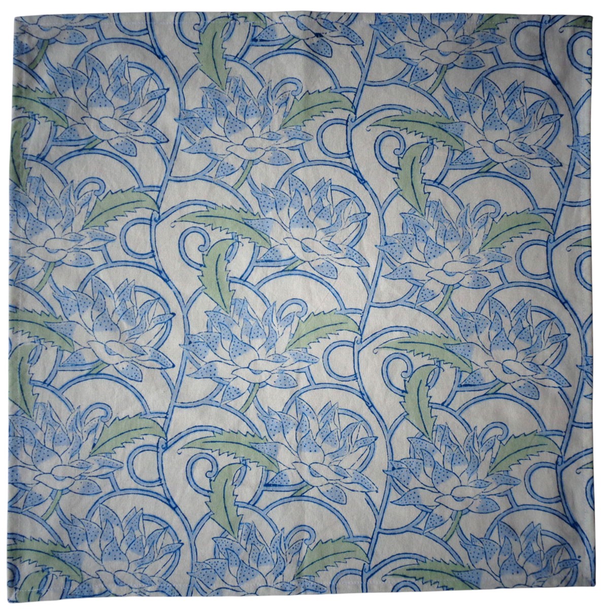 Hand Block Printed Cotton Napkin 45x45 cms Set of 4 Napkins Japan Lotus Blue Open 202506