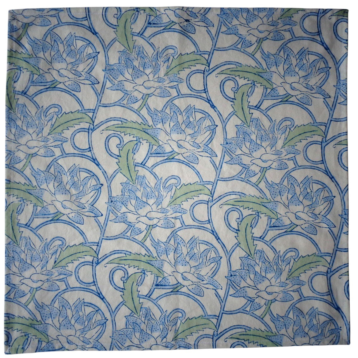 5 Yard Running Fabric Jaipur Block Printed Cotton 20 Sheeting Fabric Japan Lotus Blue Open 202506