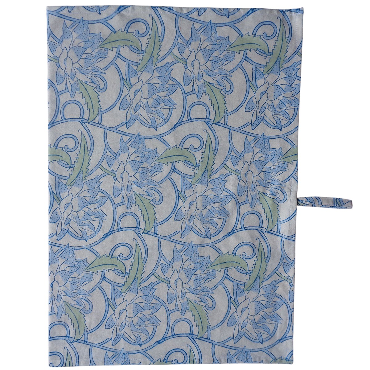 Hand Block Printed Cotton Kitchen Towels 50x70 cms Japan Lotus Blue Open 202506