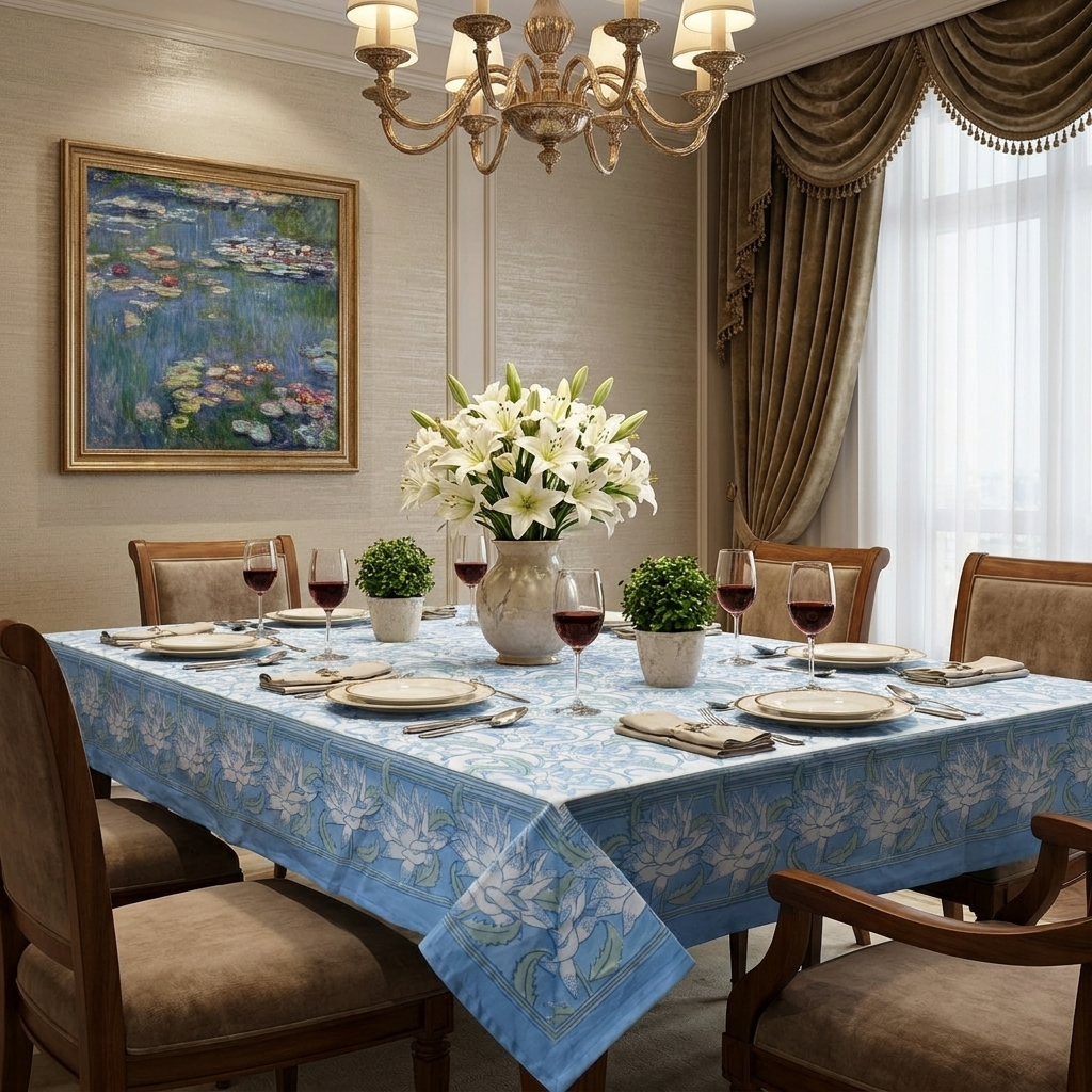 12 Seater Tablecloth 180x340 cms Japan Lotus Blue Open 202506