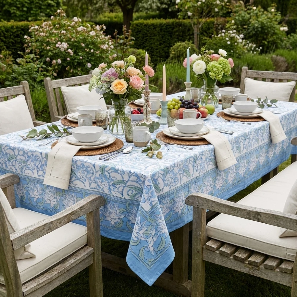 Image of 12 Seater Tablecloth – 180x340 cms | Japan Lotus Blue Open 202506