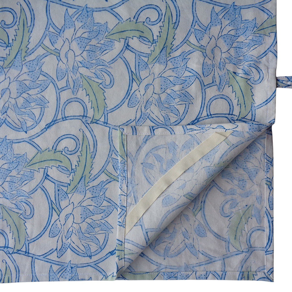 Hand Block Printed Cotton Kitchen Towels 50x70 cms Japan Lotus Blue Open 202506