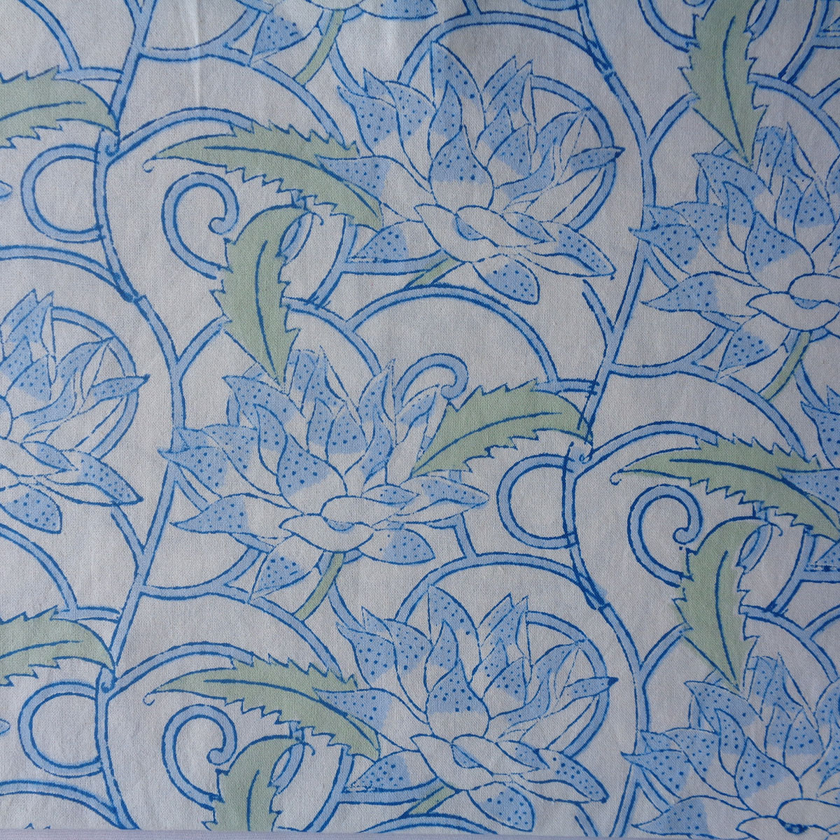 Hand Block Printed Cotton Kitchen Towels 50x70 cms Japan Lotus Blue Open 202506