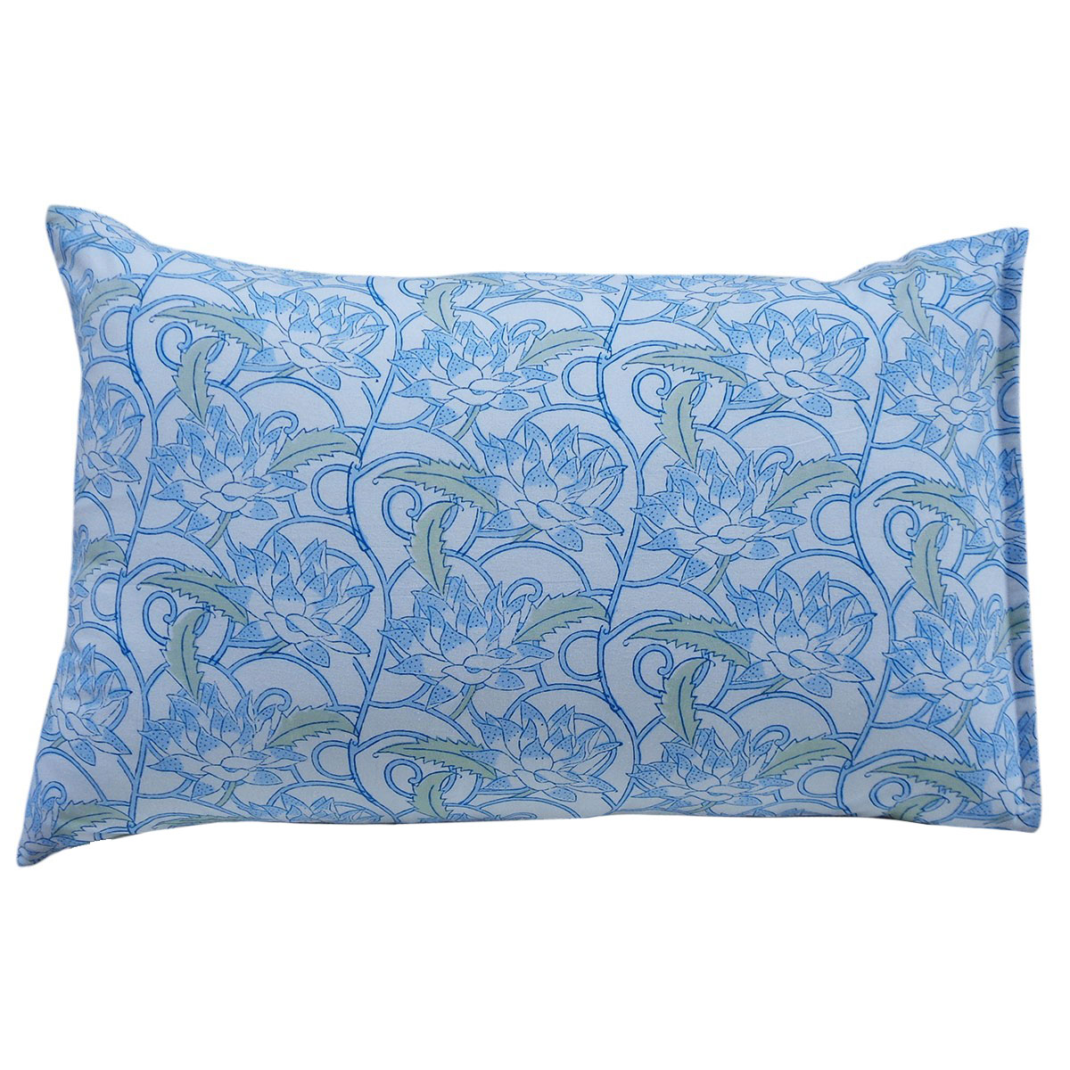 Hand Block Printed Cotton Pillows Cover 50x70 cm Set of 2 Japan Lotus Blue Open 202506