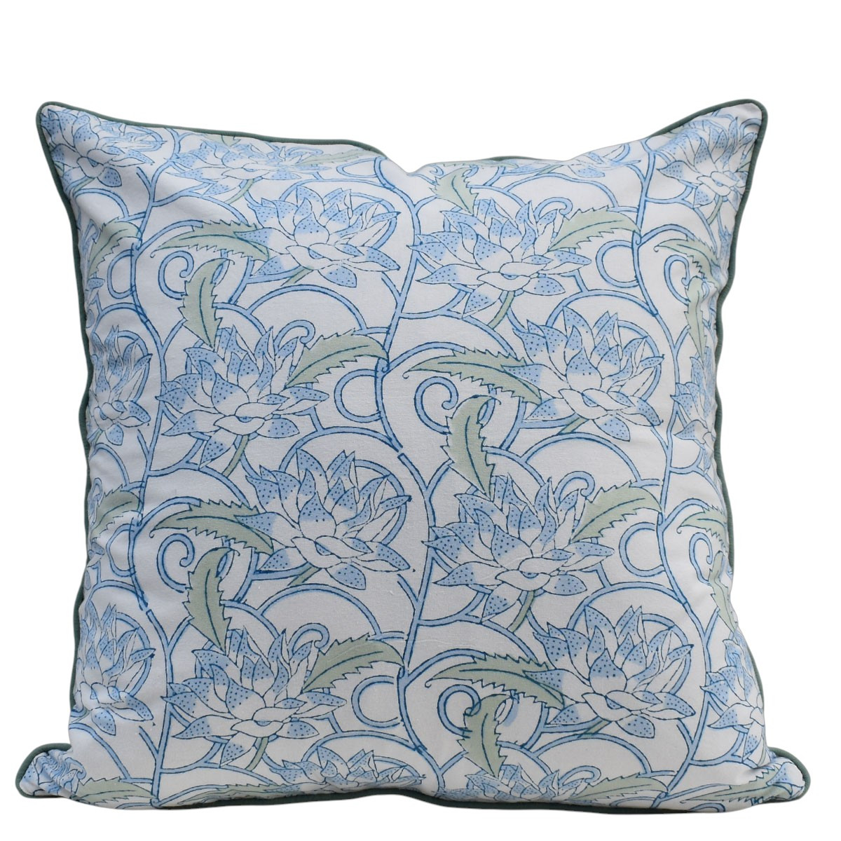 Piping Cushion Cover 50x50 cms Japan Lotus Blue Open 202506