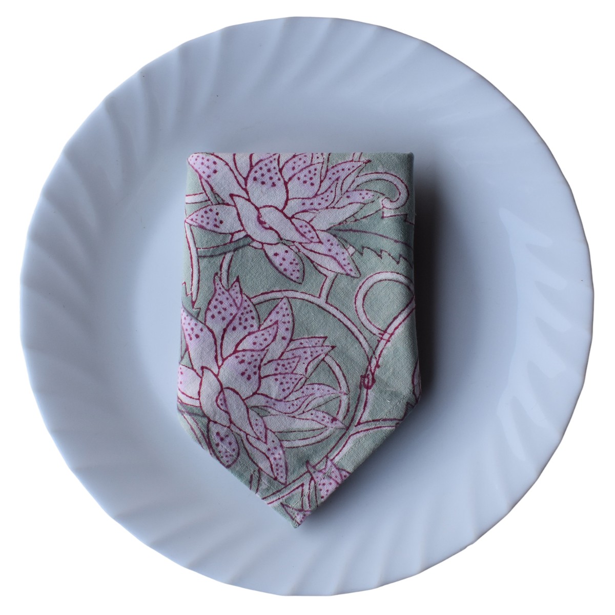 Hand Block Printed Cotton Napkin 45x45 cms Set of 4 Napkins Japan Lotus Green 202501