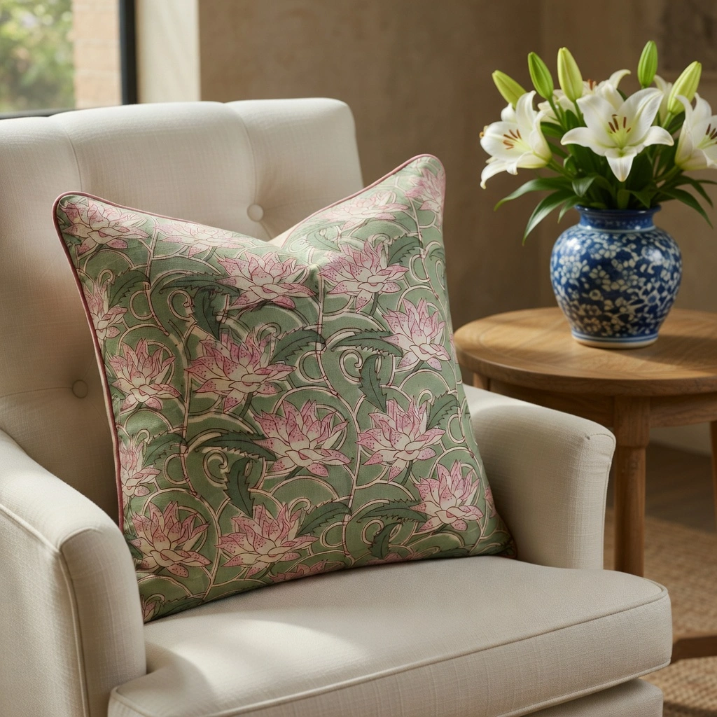 Piping Cushion Cover 50x50 cms Japan Lotus Green 202501