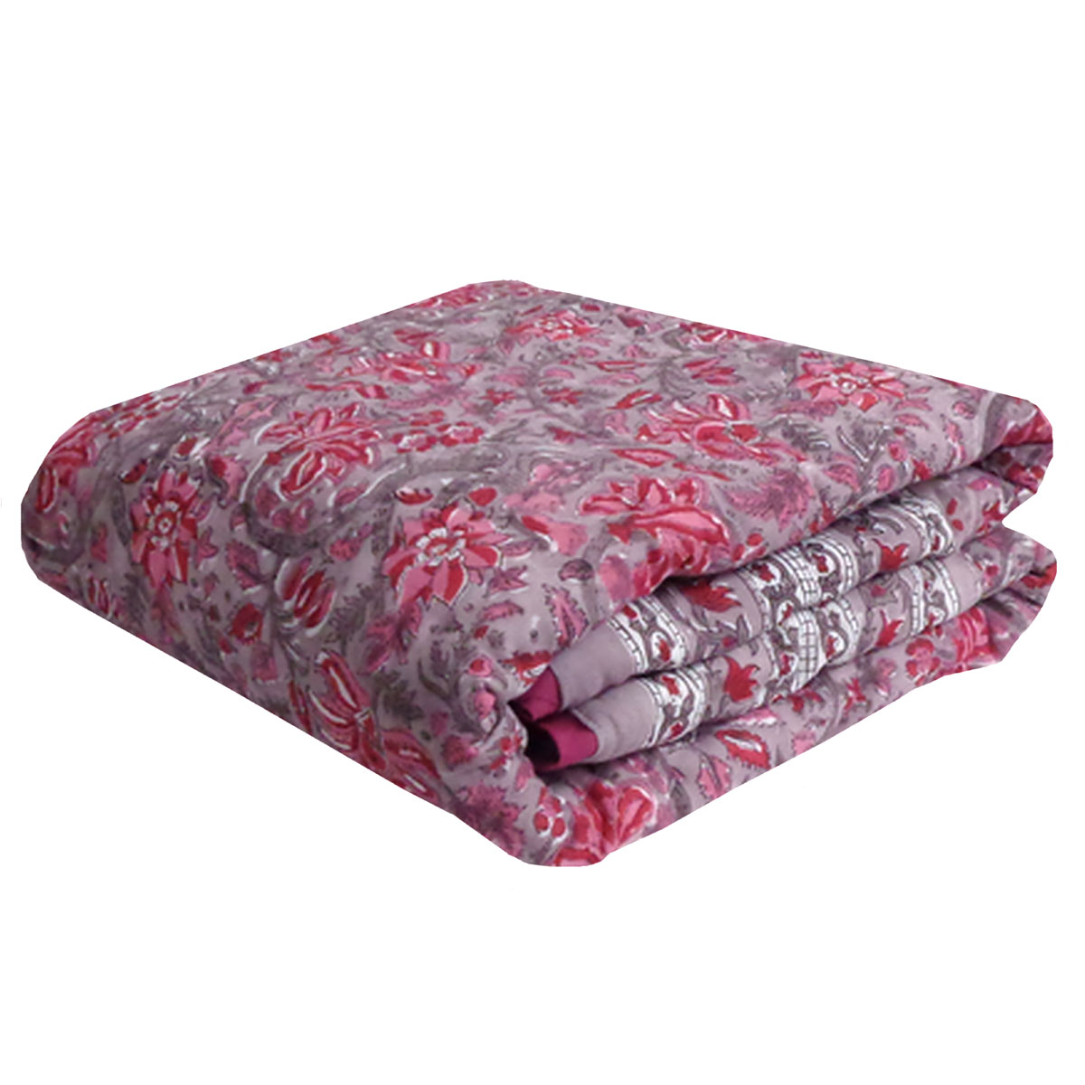Hand Block Printed Baby Quilt  100x140 cm Jaipur Razai  Kali Violet 906790