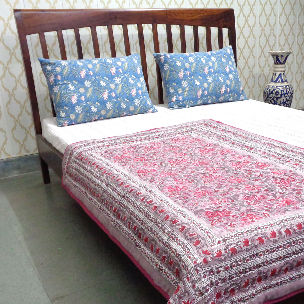 Hand Block Printed Baby Quilt  100x140 cm Jaipur Razai  Kali Violet 906790