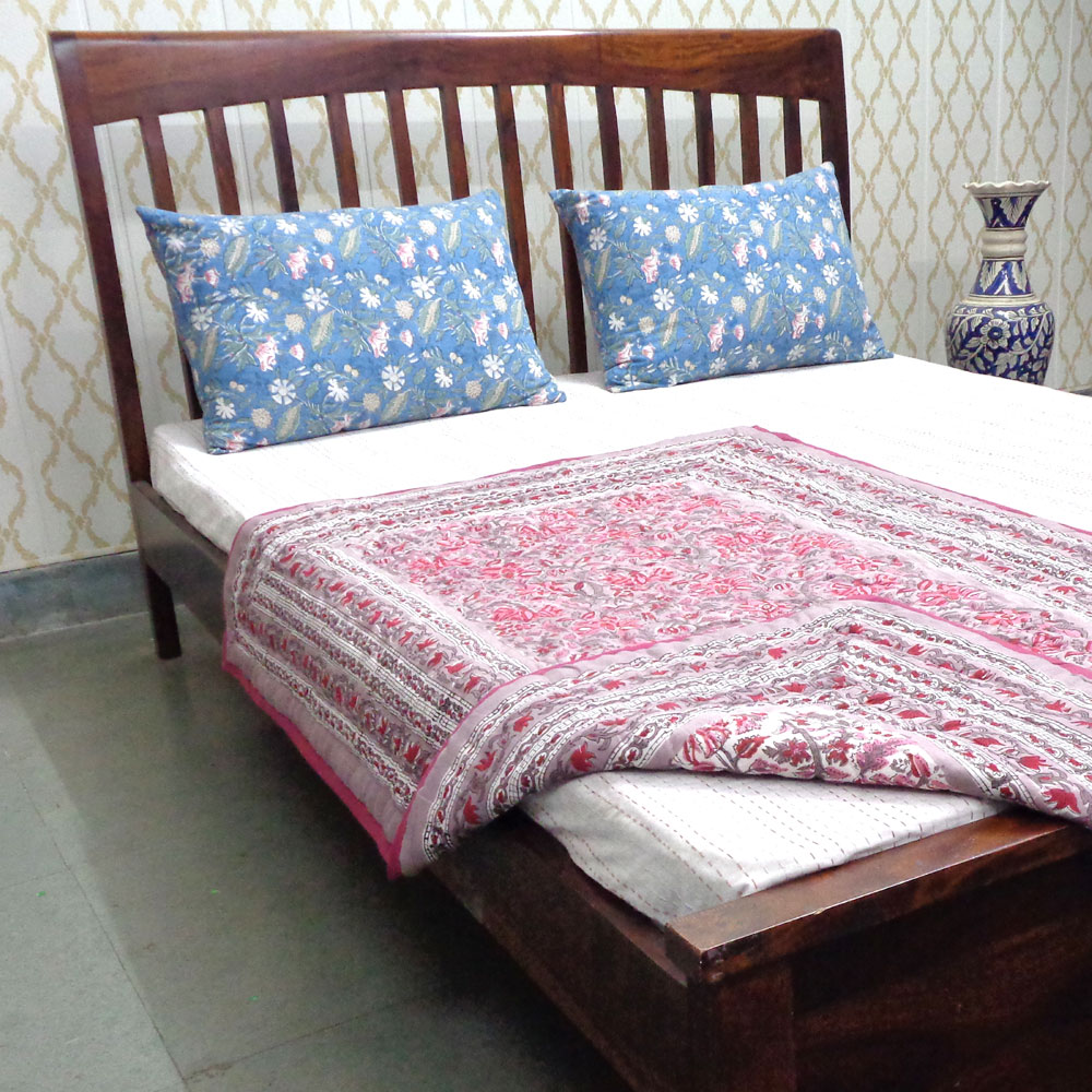 Hand Block Printed Baby Quilt  100x140 cm Jaipur Razai  Kali Violet 906790