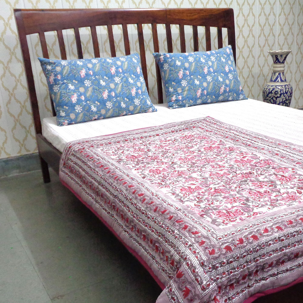 Hand Block Printed Baby Quilt  100x140 cm Jaipur Razai  Kali Violet 906790