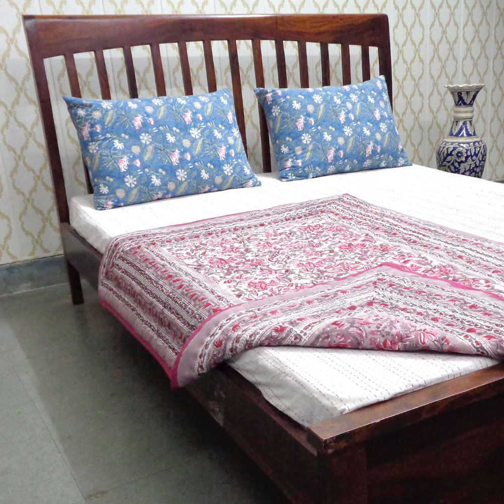 Hand Block Printed Baby Quilt 100x140 cm Jaipur Razai Kali Violet 906790