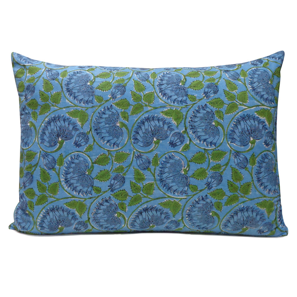Hand Block Printed Cotton Pillows Cover 50x70 cm Set of 2 Kamal Aqua Gud 105995