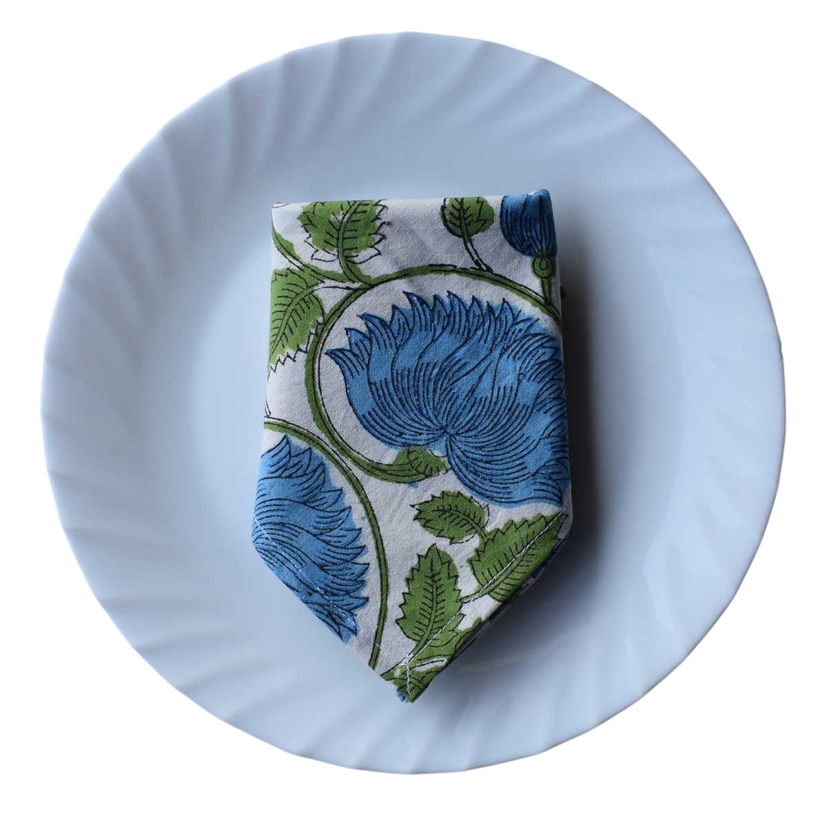 Hand Block Printed Cotton Napkin 45x45 cms Set of 4 Napkins Kamal Aqua Open 106099
