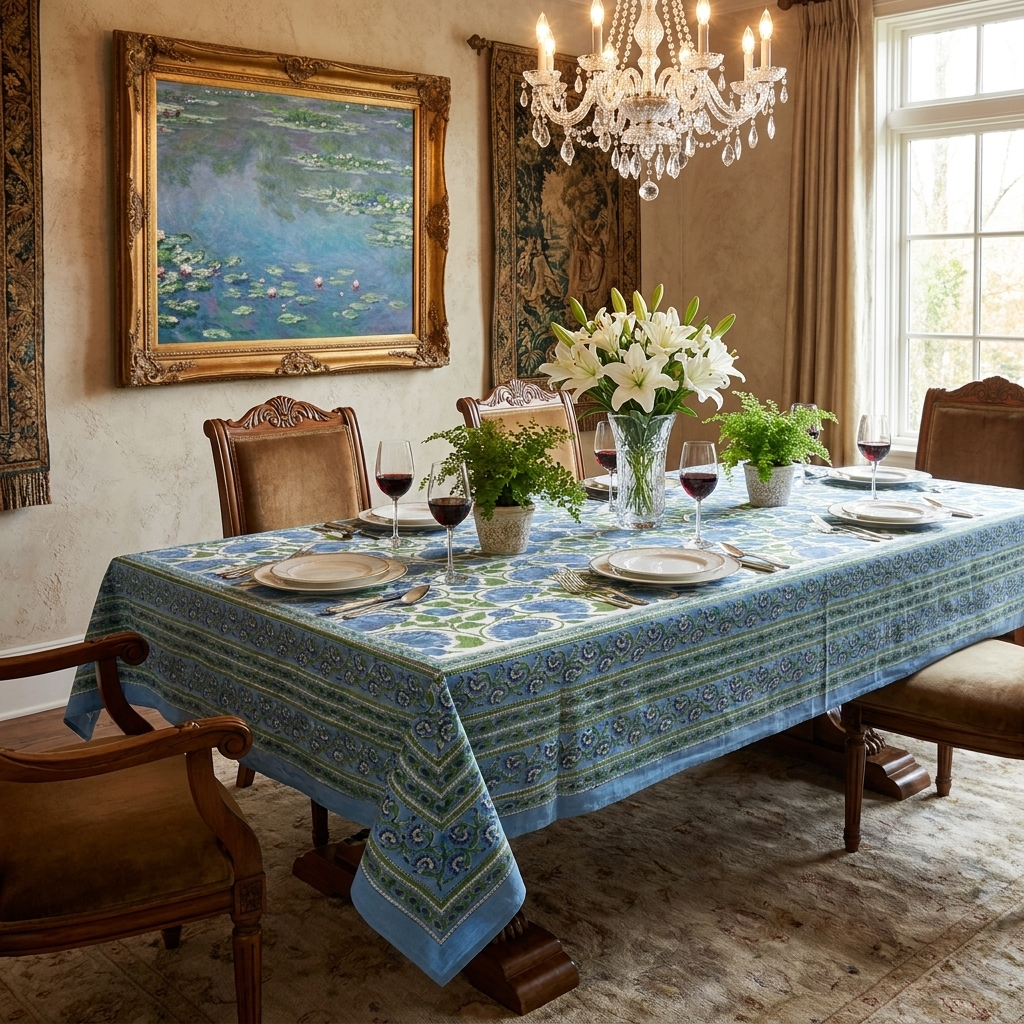 10 Seater Tablecloth 180x270 cms Kamal Aqua Open 106099