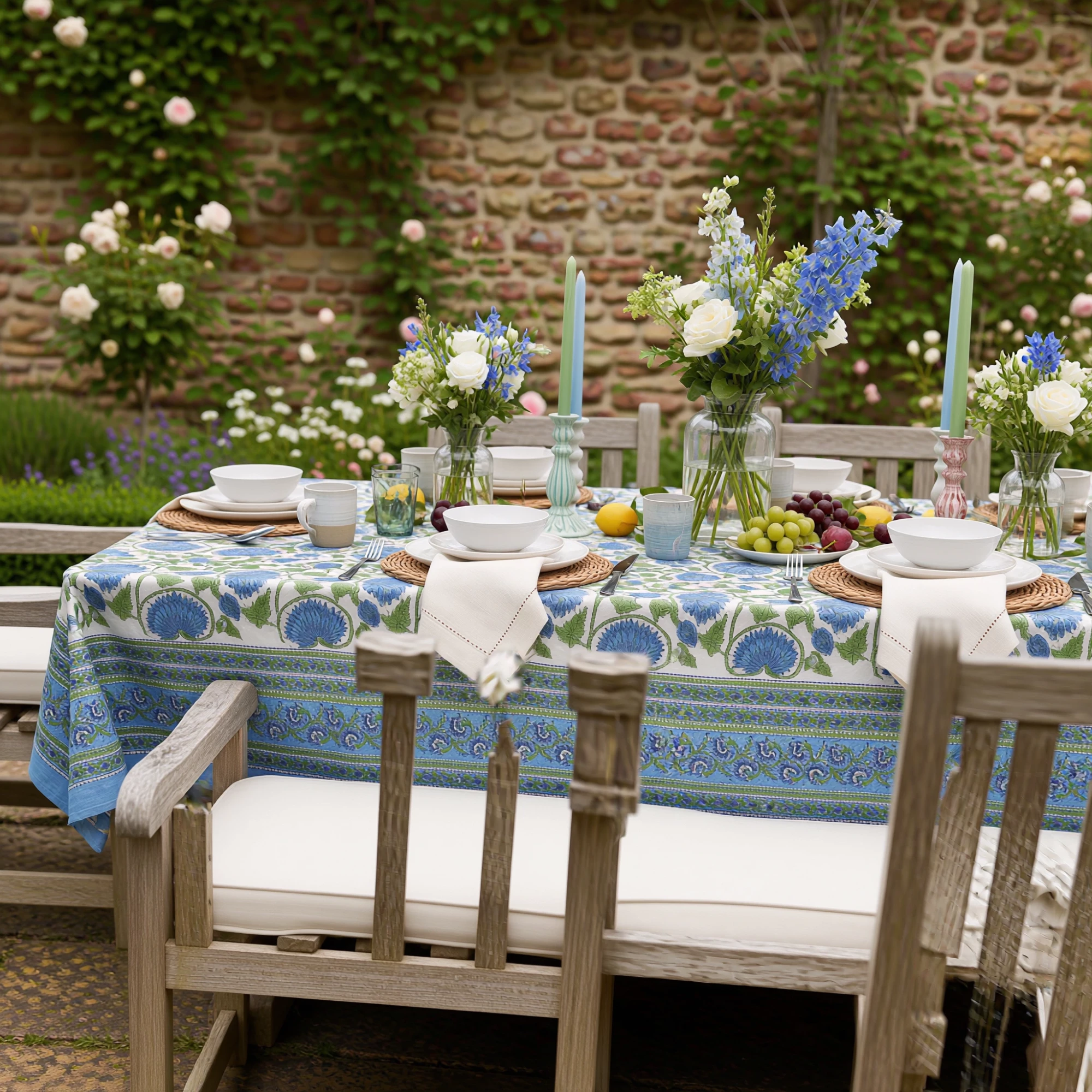 12 Seater Tablecloth  180x340 cms  Kamal Aqua Open 106099