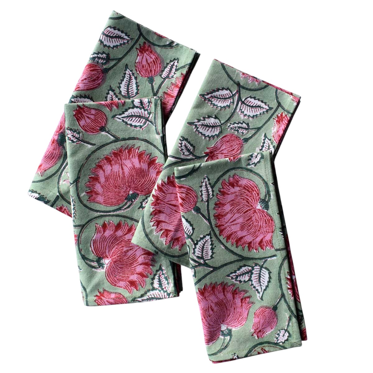 Hand Block Printed Cotton Napkin 45x45 cms Set of 4 Napkins Kamal Gulabi Gud 206591