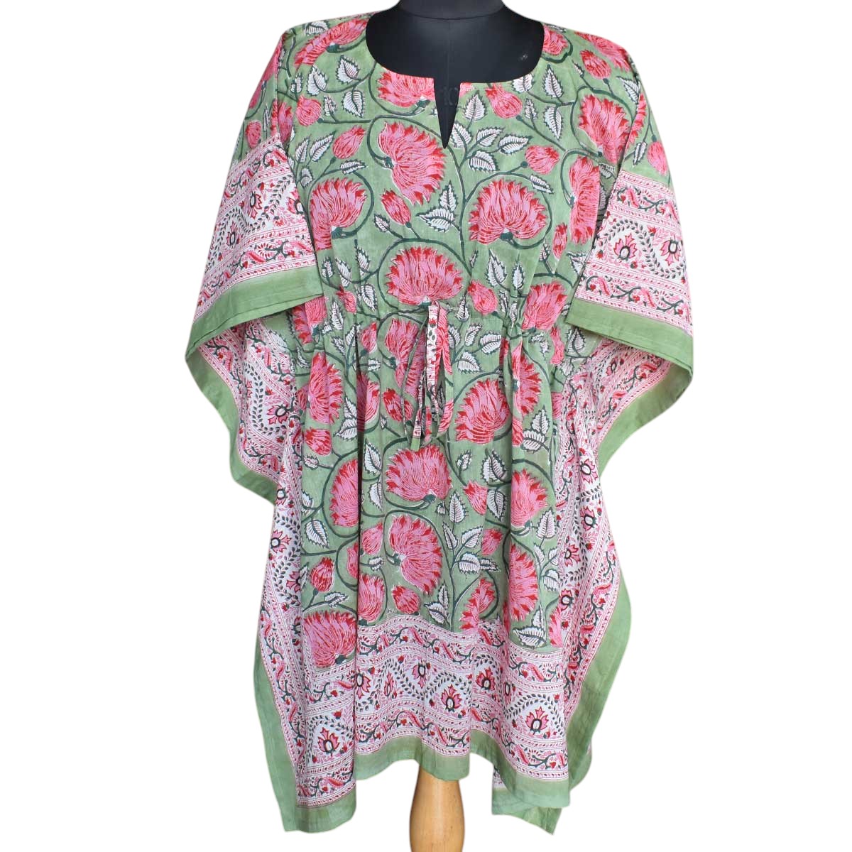 String Kaftan Free Size Indian Block Printed on Soft Cotton Voile Kamal Gulabi Gud 206591