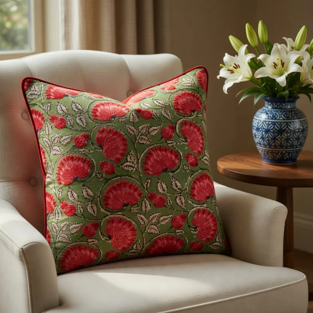 Image of Piping Cushion Cover 50x50 cms | Kamal Gulabi Gud 206591